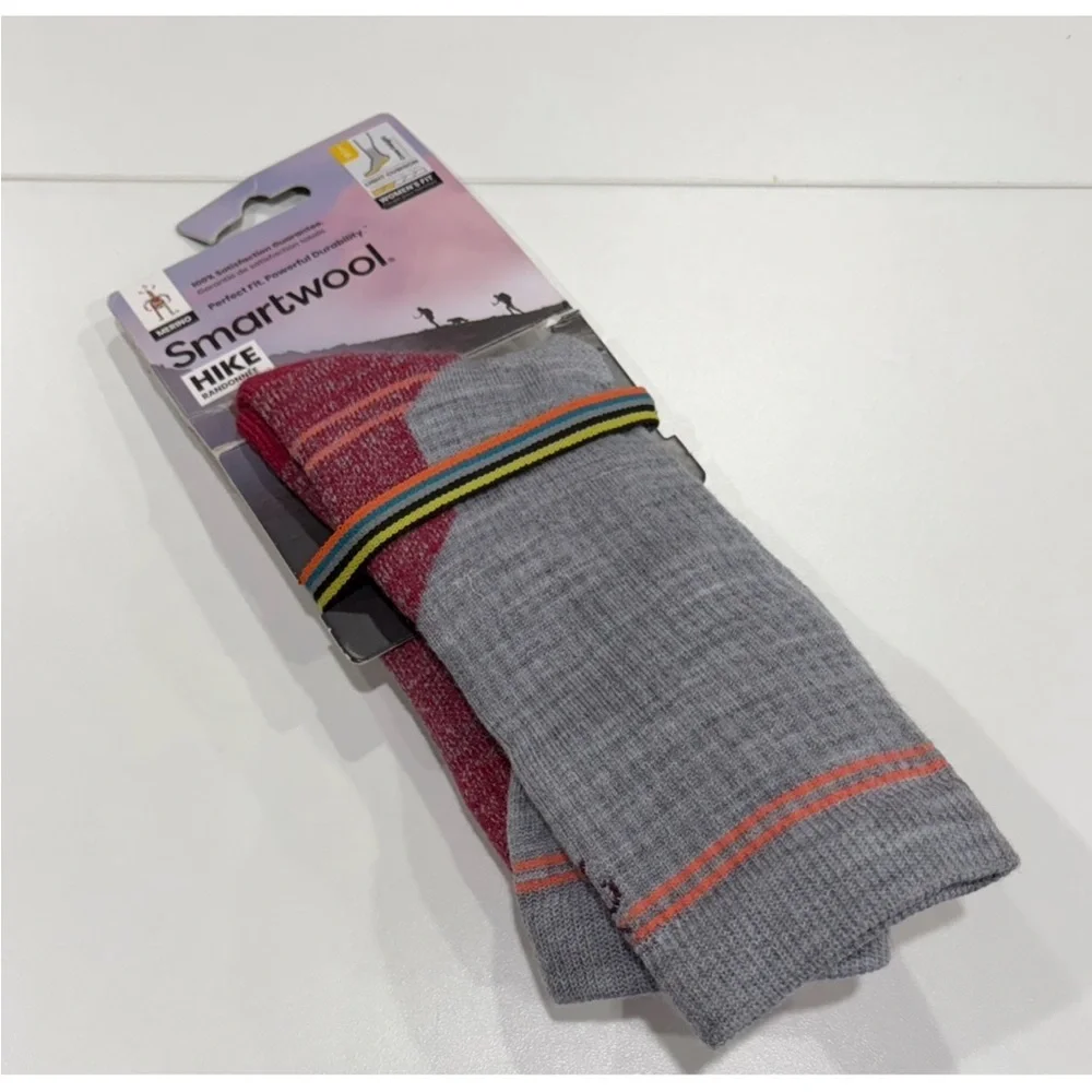 Smartwool Women's Large Hike Light Cushion Crew Socks Red Grey NWT Merino Wool